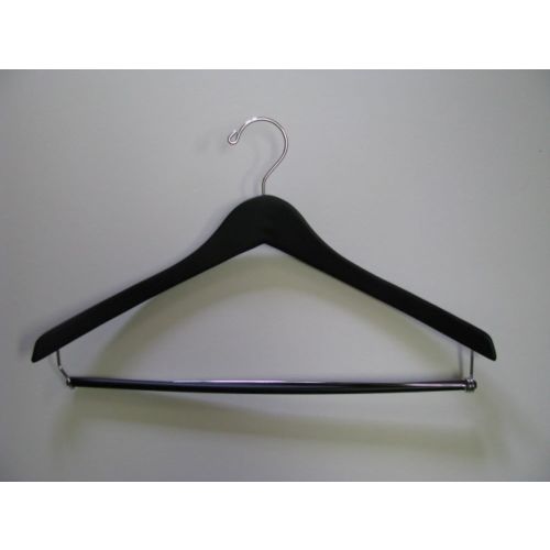 Men's Black Hanger, Matte Finish, Open Hook Contour with Chrome Hook and Clips